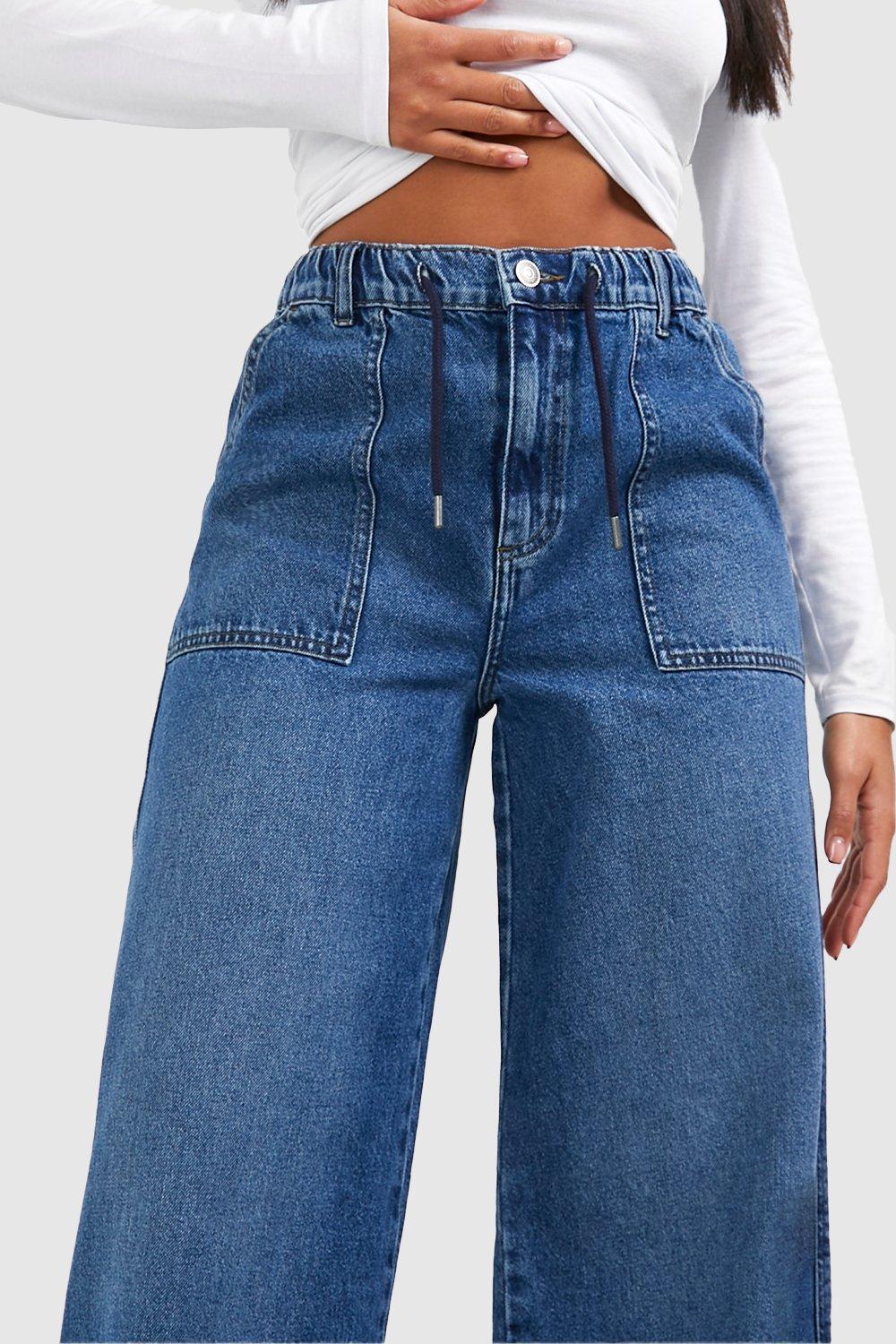 Fashion elastic waist jeans with pockets